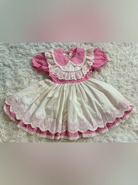 Vintage Vienna 80s Pageant 90s Dollcore Southern Belle Stripe Dress Pink Girls 2